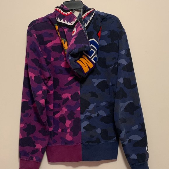 Bape Split Shark Hoodie Blue/Purple Camo - Picture 2 of 12